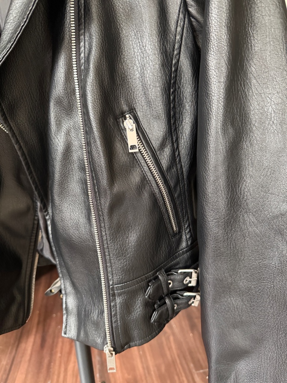 a.n.a Black Vegan Leather Moto Jacket with Silver Hardware - Picture 4 of 6